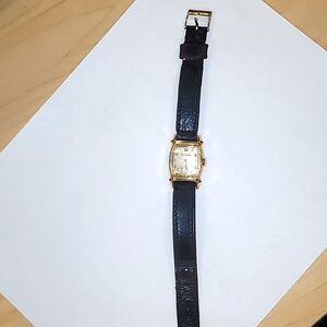 Bulova Gold-Tone Case Black Leather Strap Women's Watch